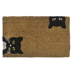 Entryways Peeping Cats Hand-Stenciled, All-Natural Coconut Fiber Coir Doormat, 18” X 30” X .75”