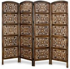 Oom Divider Wood Screen - Ghanti Bells Antique Brown - 4 Panel Folding 72 X 80 - Assembled Hand Carved Decorative Functional Versatile Portable Partition Reversible Privacy Boho - COTTON CRAFT 24 Oom Divider Wood Screen - Ghanti Bells Antique Brown - 4 Panel Folding 72 X 80 - Assembled Hand Carved Decorative Functional Versatile Portable Partition Reversible Privacy Boho - COTTON CRAFT -Safavieh Furniture 61HgXTWueOL. AC