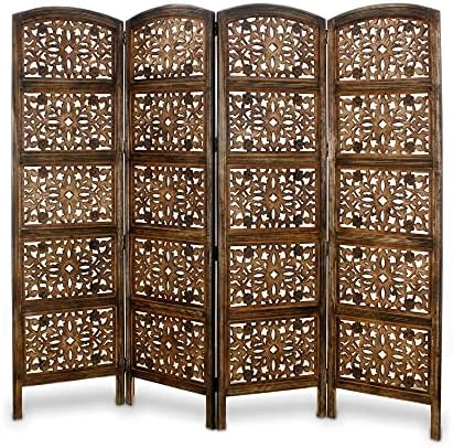 Oom Divider Wood Screen - Ghanti Bells Antique Brown - 4 Panel Folding 72 X 80 - Assembled Hand Carved Decorative Functional Versatile Portable Partition Reversible Privacy Boho - COTTON CRAFT 10 Oom Divider Wood Screen - Ghanti Bells Antique Brown - 4 Panel Folding 72 X 80 - Assembled Hand Carved Decorative Functional Versatile Portable Partition Reversible Privacy Boho - COTTON CRAFT - Image 10