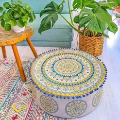 Mandala Life ART Blue Pouf Ottoman Cover -24x8 Inches - Moroccan Décor Pouffe Footstool For Kids Room Living Bedroom Bohemian Furniture -Safavieh Furniture 61Ht2dZQoJL