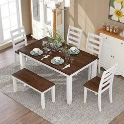 Harper & Bright Designs 6 Piece Dining Table Set With Bench, Wood Kitchen Table Set With Table And 4 Chairs, Ivory White And Cherry 27 Harper & Bright Designs 6 Piece Dining Table Set With Bench, Wood Kitchen Table Set With Table And 4 Chairs, Ivory White And Cherry -Safavieh Furniture 61J8fhTdxIL. AC 1