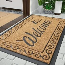 Yimobra Welcome Front Door Mat, Heavy Duty Easy Clean Doormat Indoor Outdoor, Waterproof Quick Dry Floor Mat For Home, Garage, Hign Traffic Areas, Non Slip, Low Profile, 29.5X17 Inches, Black Gray -Safavieh Furniture 61KSf4zfceL. AC