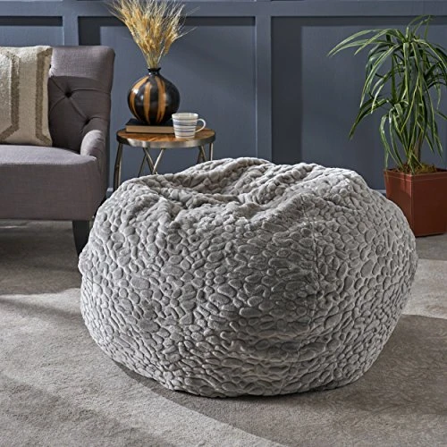 Christopher Knight Home Laraine Furry Glam Grey Pebble Pattern Faux Fur 3 Ft. Bean Bag, Small 2 Christopher Knight Home Laraine Furry Glam Grey Pebble Pattern Faux Fur 3 Ft. Bean Bag, Small - Image 2