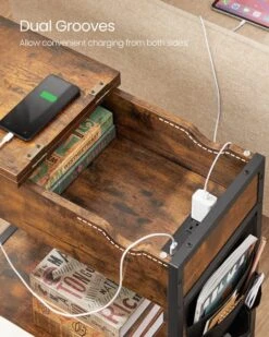 VASAGLE Side Table With Storage, End Table With USB Ports And Outlets, Nightstand With Charging Station, Fabric Bags, For Living Room, Bedroom, Rustic Brown And Black ULET310B01V1 16 VASAGLE Side Table With Storage, End Table With USB Ports And Outlets, Nightstand With Charging Station, Fabric Bags, For Living Room, Bedroom, Rustic Brown And Black ULET310B01V1 -Safavieh Furniture 61N1NrRNALL
