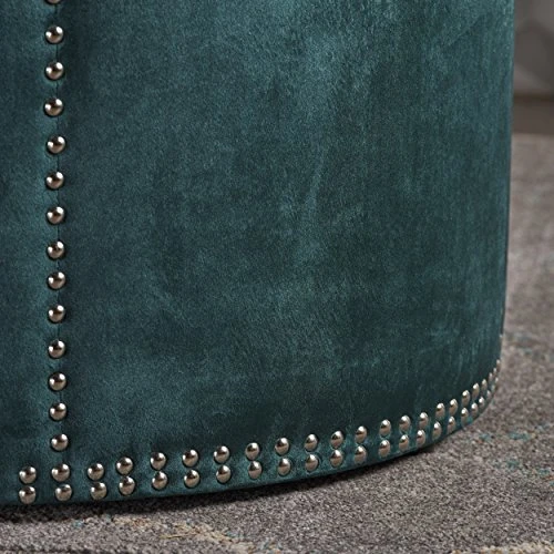 Christopher Knight Home Jaewon Studded Velvet Ottoman, Teal / Black 5 Christopher Knight Home Jaewon Studded Velvet Ottoman, Teal / Black - Image 5