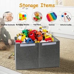 Hibobi Large Toy Box With Double Flip-Top Lid, Collapsible Sturdy Toy Chest Storage Bins With Handles, Toy Storage Organizer For Kids Boys Girls Nursery,Playroom,Bedroom, 24.5"x13"x16", Gray 14 Hibobi Large Toy Box With Double Flip-Top Lid, Collapsible Sturdy Toy Chest Storage Bins With Handles, Toy Storage Organizer For Kids Boys Girls Nursery,Playroom,Bedroom, 24.5"x13"x16", Gray -Safavieh Furniture 61QzjA46WGL