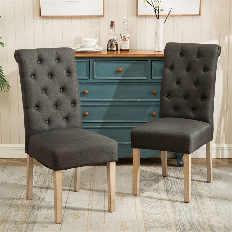 Roundhill Furniture Habit Solid Wood Tufted Parsons Charcoal Dining Chair, Set Of 2 1 Roundhill Furniture Habit Solid Wood Tufted Parsons Charcoal Dining Chair, Set Of 2