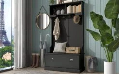 Entryway Bench With Coat Rack And Shoe Storage, Entry Bench With Storage And Coat Hooks, Hall Tree With Shoe Storage, Entryway Storage Bench With Coat Rack,Black Halltree Entryway With Storage Bench -Safavieh Furniture 61R0fatAApL