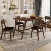 P PURLOVE 5 Piece Dining Table Set For 4,Mid-Century Table And Bench And 4 Faux Leather Dining Chairs For Home Kitchen Dining Room,Wood Kitchen Table Set For 4