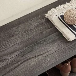 EXCEFUR Shoe Bench, Industrial Entryway Bench With Storage, Rustic Wood And Metal Shoe Rack Bench Seat, Grey -Safavieh Furniture 61X8QHQl7CS