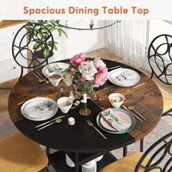 Tribesigns Round Dining Table For 4, 47 Inch Kitchen Table Small Dinner Table With Storage Shelf Metal Legs Wood Table Top For Home Dining Room Living Room, Rustic Brown Black -Safavieh Furniture 61ZXC7Wv9FL