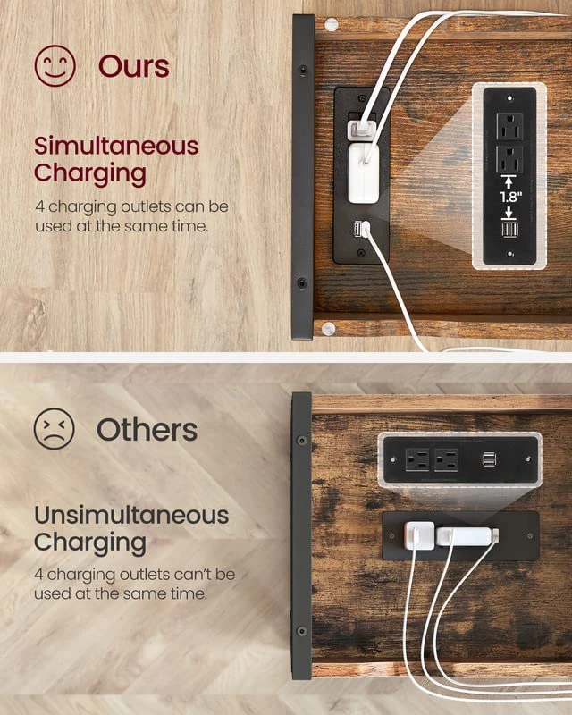 VASAGLE Side Table With Storage, End Table With USB Ports And Outlets, Nightstand With Charging Station, Fabric Bags, For Living Room, Bedroom, Rustic Brown And Black ULET310B01V1 4 VASAGLE Side Table With Storage, End Table With USB Ports And Outlets, Nightstand With Charging Station, Fabric Bags, For Living Room, Bedroom, Rustic Brown And Black ULET310B01V1 - Image 4