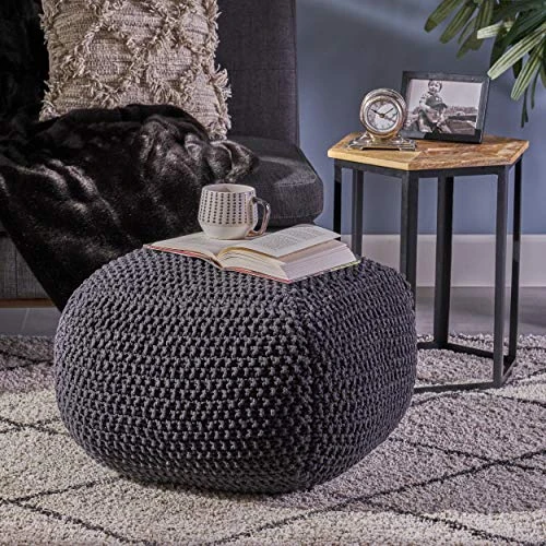 Christopher Knight Home Joyce Knitted Cotton Square Pouf, Dark Grey 2 Christopher Knight Home Joyce Knitted Cotton Square Pouf, Dark Grey - Image 2