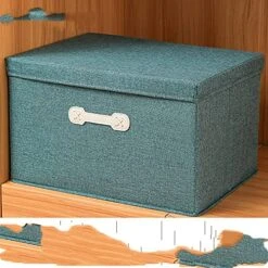 (2 Batches) Cotton And Linen Tote Storage Box, Large Capacity Foldable Toy Storage, Moving Box, Wardrobe Storage Box, Storage Box 18L(35 * 28 * 18cm) Green