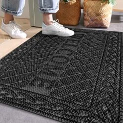Mibao Welcome Front Door Mat, Outdoor Mats For Patio Waterproof Quick Dry, Doormat Indoor Outdoor Entrance, Heavy Duty Easy Clean Non Slip Rubber Mats, 24X36 Inches, Black