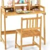 UNICOO - Bamboo Height Adjustable Kids Desk And Chair Set, Children Desk, Kids Study Table And Chair Set (Nature 01)