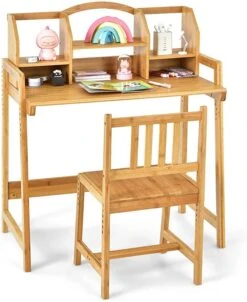 UNICOO - Bamboo Height Adjustable Kids Desk And Chair Set, Children Desk, Kids Study Table And Chair Set (Nature 01)