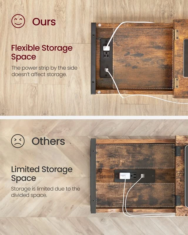 VASAGLE Side Table With Storage, End Table With USB Ports And Outlets, Nightstand With Charging Station, Fabric Bags, For Living Room, Bedroom, Rustic Brown And Black ULET310B01V1 5 VASAGLE Side Table With Storage, End Table With USB Ports And Outlets, Nightstand With Charging Station, Fabric Bags, For Living Room, Bedroom, Rustic Brown And Black ULET310B01V1 - Image 5