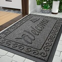 Yimobra Welcome Front Door Mat, Heavy Duty Easy Clean Doormat Indoor Outdoor, Waterproof Quick Dry Floor Mat For Home, Garage, Hign Traffic Areas, Non Slip, Low Profile, 29.5X17 Inches, Black Gray -Safavieh Furniture 61jSPYnQdsL. AC