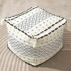 Blue Page Boho Neutral Decorative Square Unstuffed Pouf - Braided Handwoven Casual Ottoman Pouf Cover With Tassels And Cute Soft Tufted Footrest/Cushion For Bedroom Living Room, 18" X18”x16 -Safavieh Furniture 61jwhZFa6PL. AC