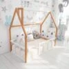 BUSYWOOD House Bed For Kids - Toddler House Frame Montessori Crib, Twin, Full, Queen Bed, N.WOOD+WHITE (FLOOR BED FOR SLEEPING ONLY)