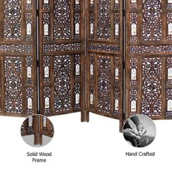Oom Divider Wood Screen - Ghanti Bells Antique Brown - 4 Panel Folding 72 X 80 - Assembled Hand Carved Decorative Functional Versatile Portable Partition Reversible Privacy Boho - COTTON CRAFT 20 Oom Divider Wood Screen - Ghanti Bells Antique Brown - 4 Panel Folding 72 X 80 - Assembled Hand Carved Decorative Functional Versatile Portable Partition Reversible Privacy Boho - COTTON CRAFT -Safavieh Furniture 61pQpIGylML