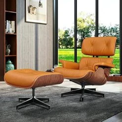 GENERIC Mid Century Lounge Chair With Ottoman, Genuine Leather Classic Modern Chair With 8-Layer Palisander Wood And Aluminum Base For Living Room Office Study Lounge (Palisander And White, Standard Size) -Safavieh Furniture 61q1V7eBuZL. AC