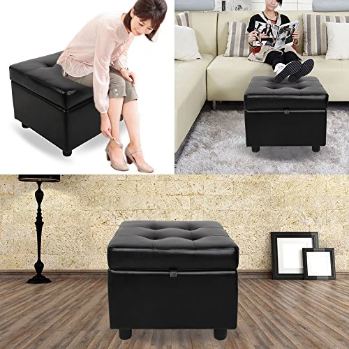 H&B Luxuries Tufted Leather Square Flip Top Storage Ottoman Cube Foot Rest (Black) 3 H&B Luxuries Tufted Leather Square Flip Top Storage Ottoman Cube Foot Rest (Black) - Image 3