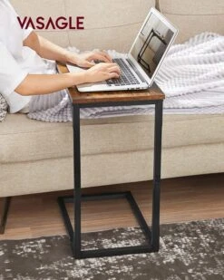 VASAGLE C-Shaped End Table, Small Side Table For Couch, Sofa Table With Metal Frame For Living Room, Bedroom, Bedside, Rustic Brown And Black -Safavieh Furniture 61r0JDrXN2L