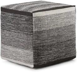SIMPLIHOME Naya Cube Pouf, Footstool, Upholstered In Patterned Grey Melange Hand Woven Cotton, For The Living Room, Bedroom And Kids Room, Transitional, Boho -Safavieh Furniture 61rzlvBpzL. AC