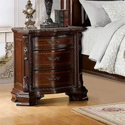 Of America FOA Eckel 2pc Brown Cherry Solid Wood Bedroom Set - King + Nightstand -Safavieh Furniture 61sElX4vYJS