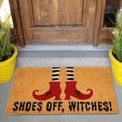 JOYIN Halloween Decoration 30” X 17” Front Door Mat With Witch Shoes Design, Non Slip Natural Coir Doormat, Indoor/Outdoor Decorative Doorway Rugs For Halloween Decor.