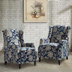 TINA'S HOME Set Of 2 Recliner Sofa Chair Fabric Upholstered For Living Room Leisure And Entertainment,Navy Checkerboard -Safavieh Furniture 61sIvms34L. AC