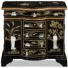 ChinaFurnitureOnline Wooden Oriental Jewelry Chest, Black Lacquer Chinoiserie With Pearl Maidens