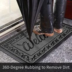 Yimobra Welcome Front Door Mat, Heavy Duty Easy Clean Doormat Indoor Outdoor, Waterproof Quick Dry Floor Mat For Home, Garage, Hign Traffic Areas, Non Slip, Low Profile, 29.5X17 Inches, Black Gray -Safavieh Furniture 61veDos5j4L
