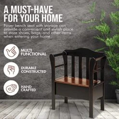 Peaceful Classics Bench With Storage - Small Wooden Storage Bench For Entryway, Hallway, Mudroom, Farmhouse, Bedroom, & Living Room, Amish Handmade Furniture Storage Organizer, Mocha -Safavieh Furniture 61wppMLEmxL